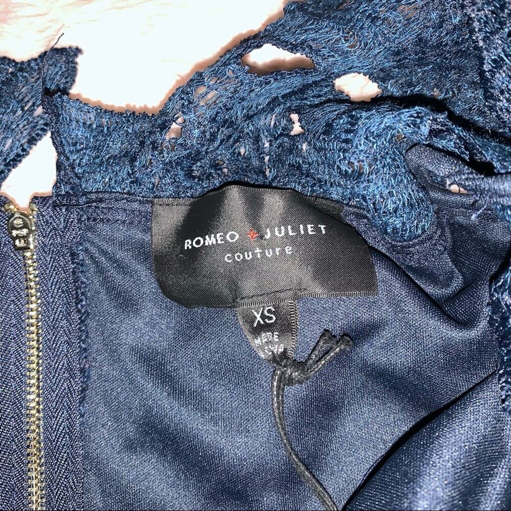 NWT Romeo & Juliet Couture Navy Blue Lace Overlay Formal Sheath Dress Size XS - Picture 6 of 16